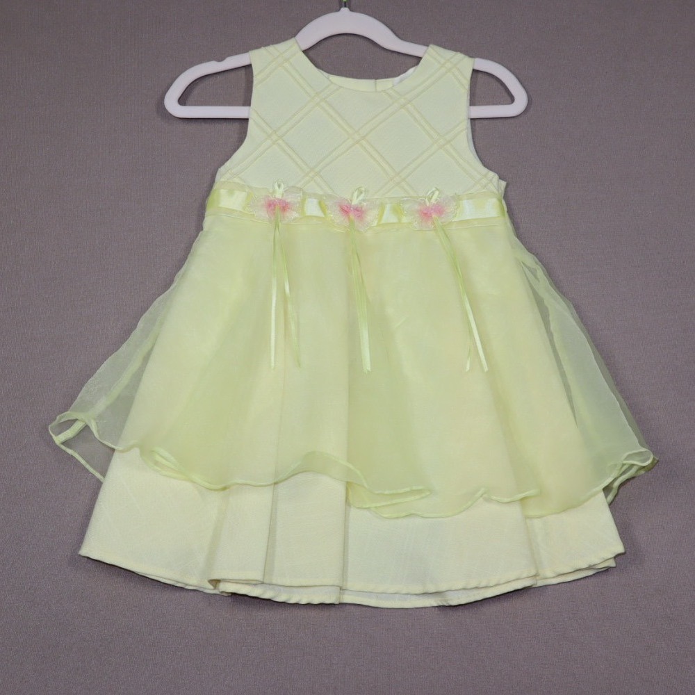 Bonnie Jean Little Girls Vintage Yellow Tulle Overlay Dress - Size 3T